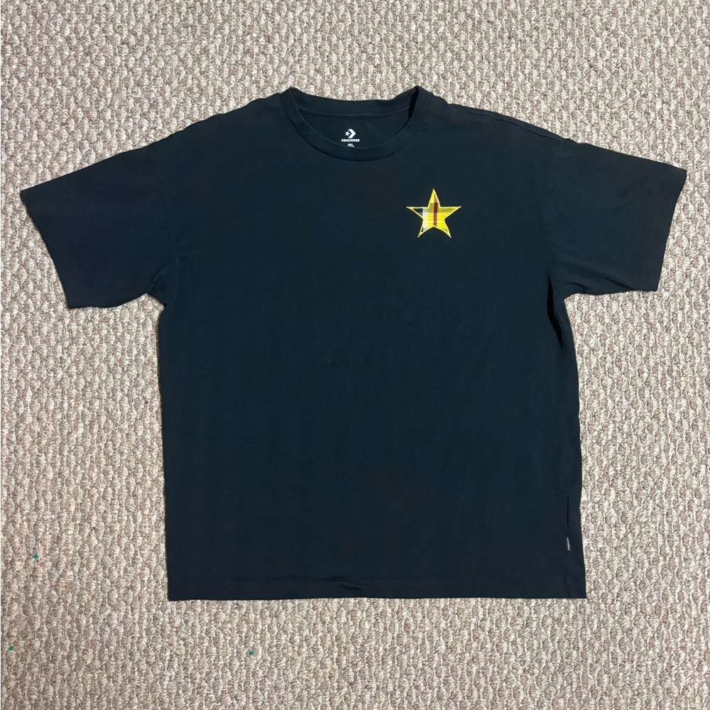 Converse Chuck Taylor Stitched Yellow Plaid Star Y2K Black T-Shirt